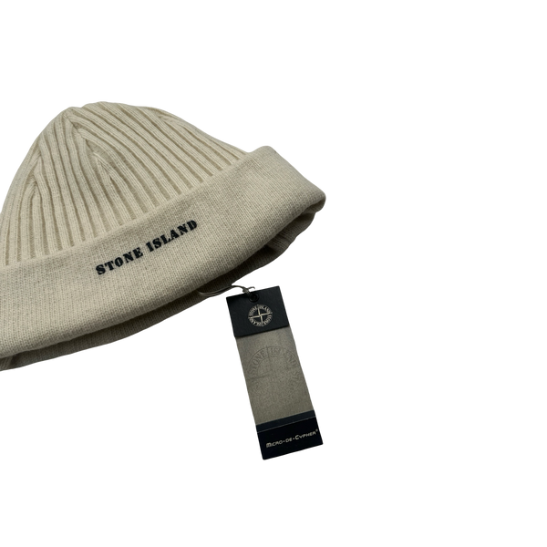 Stone Island 2000s Cream Wool Spellout Beanie