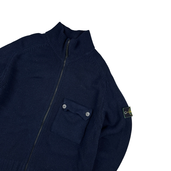 Stone Island Vintage 1995 Navy Knit Vintage Zipped Chest Pocket Jumper - Large