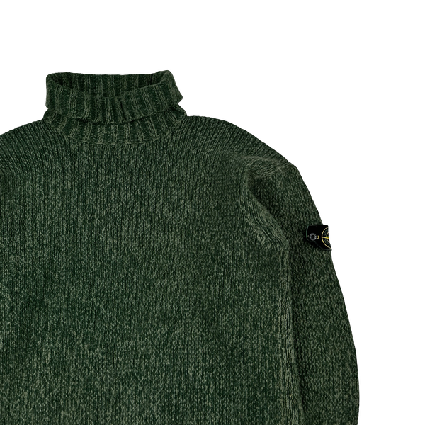 Stone Island 1997 Green Knitted Angora Wool Blend Vintage Roll Neck Jumper- XL