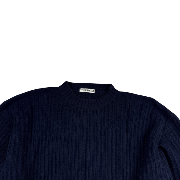 Stone Island 90's Vintage Knitted Navy Pullover Jumper - XXL