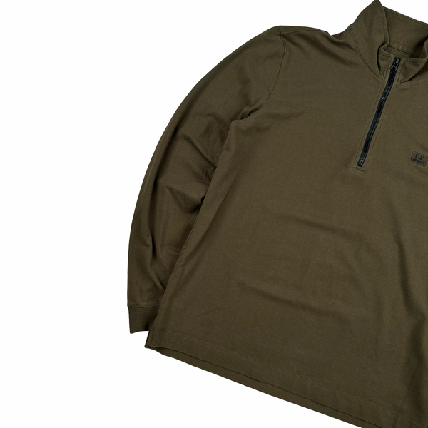 CP Company Khaki Cotton Quarter Zip Jumper - Large