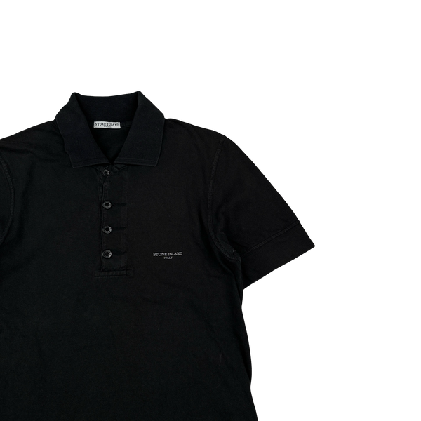 Stone Island 2006 Black Vintage Spellout Cotton Polo - Small