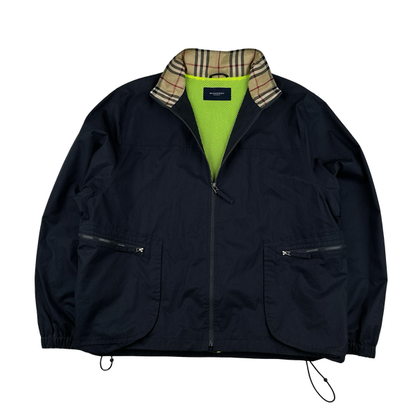 Burberry Navy Nova Check Collar Mesh Lined Track Top Jacket - XL