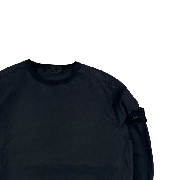 Stone Island 2019 Black Ghost Piece Resin Cotton Crewneck - Small