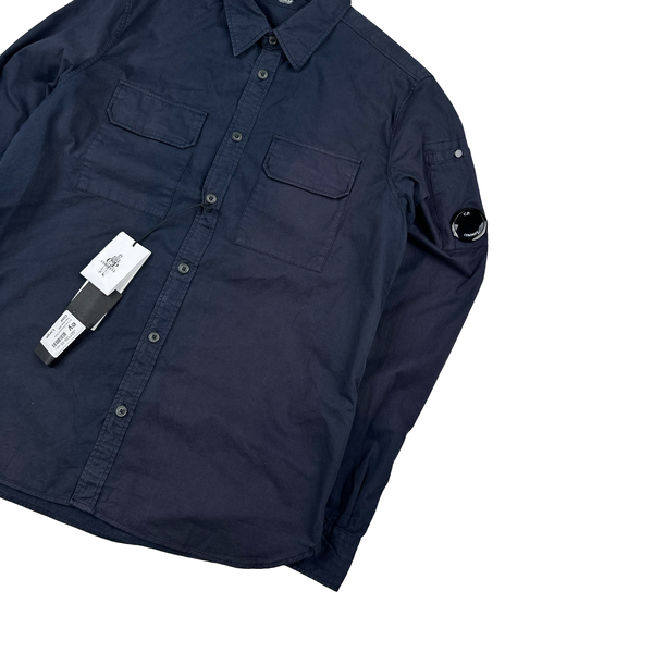 CP Company Navy Buttoned Cotton Lens View Overshirt - Large