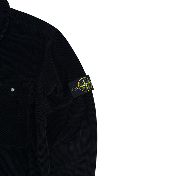 Stone Island 2019 Black Corduroy Chest Pocket Zipped Overshirt - Large