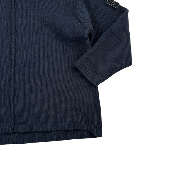 Stone Island 1996 Navy Hooded Wool Buttoned Knitted Jumper - Medium