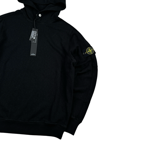 Stone Island 2024 Black Buttoned Neck Pullover Hoodie - Small
