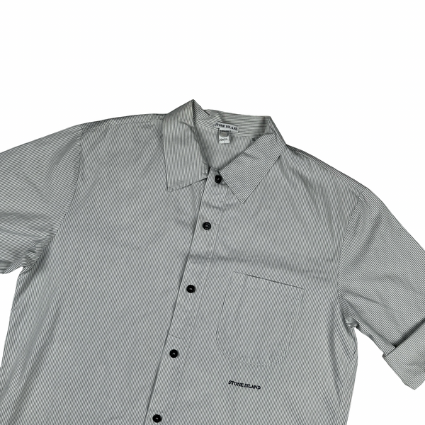 Stone Island Vintage 2001 Cotton Short Sleeve Stripped Buttoned Shirt - XL