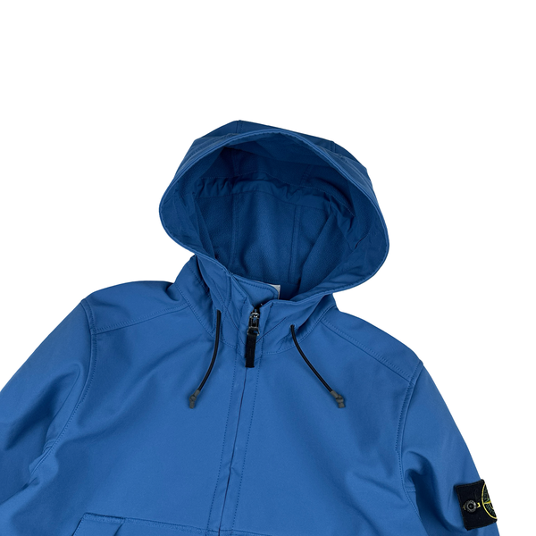 Stone Island Blue Soft Shell R Hooded Jacket - Medium