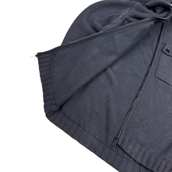 Stone Island Vintage Green Edge Grey Thick Knitted Cotton Jumper - Large