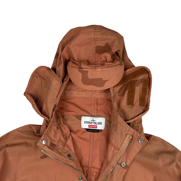 Stone Island Supreme 2019 Orange Brushed Cotton Camo Riot Mask Jacket - Medium