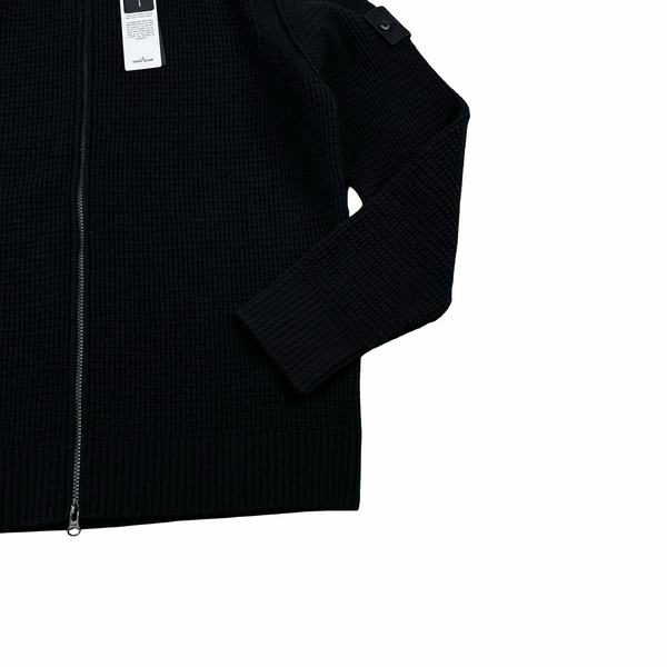 Stone Island 2025 Ghost Black Ribbed Wool Knitted Zipped Jumper - XL