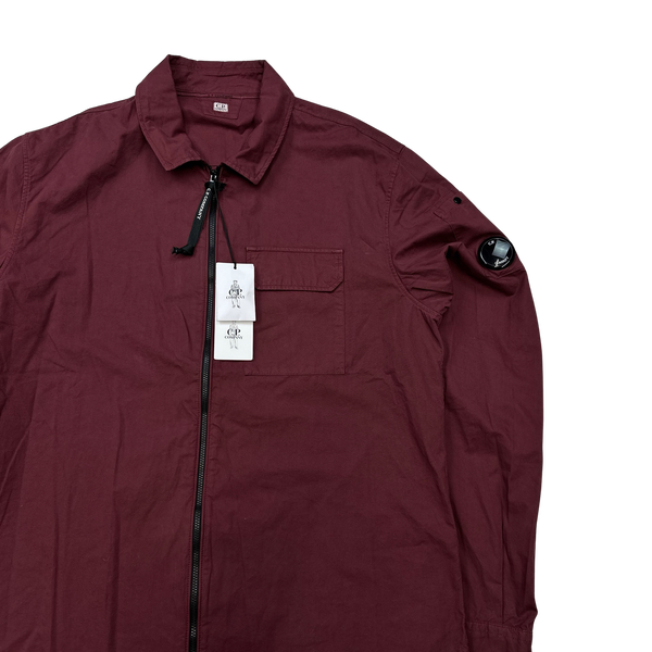 CP Company Burgundy Zipped Cotton Overshirt - XL