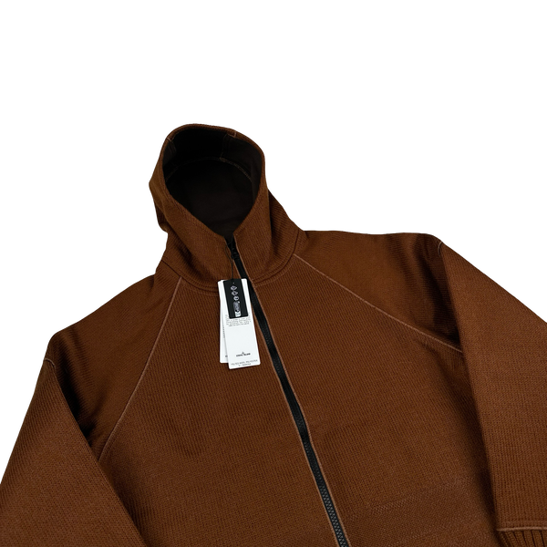 Stone Island 2025 Marina Brown Felted Wool Woven Knit Zipped Jacket - Large