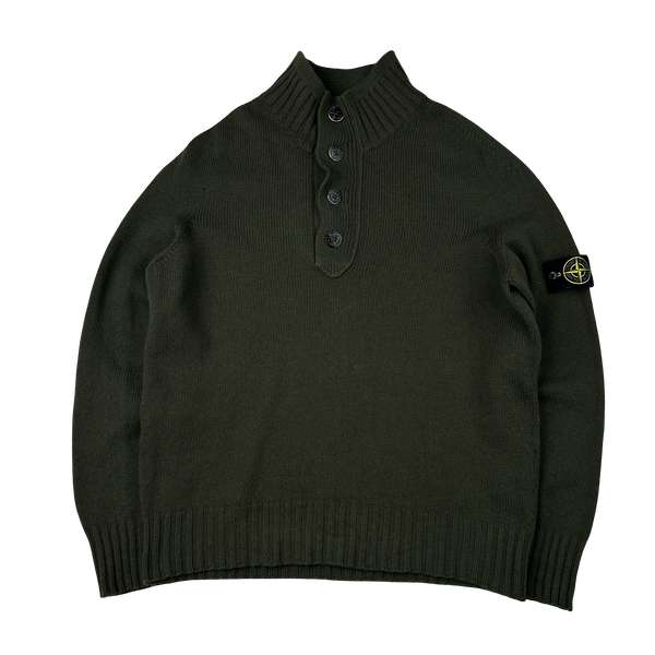 Stone Island 2008 Khaki Wool High Neck Pullover Jumper - 3XL