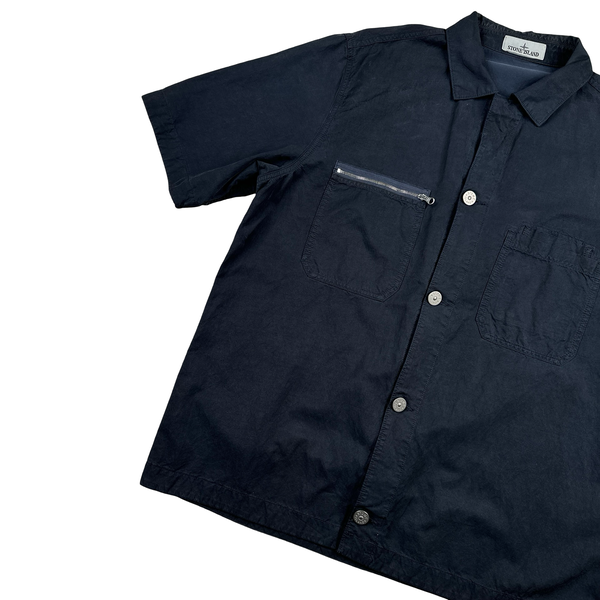 Stone Island 2023 Navy Cotton Cupro Short Sleeve Overshirt - Large