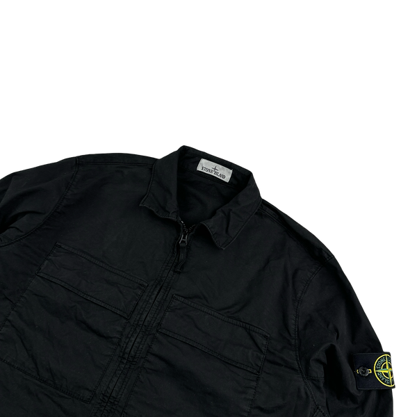 Stone Island 2023 Black Supima Cotton Twill Zipped Overshirt - Large