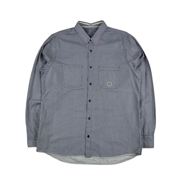Stone Island 2009 Blue Pin Striped Cotton Buttoned Shirt - Large