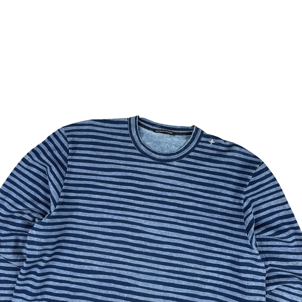 Stone Island Vintage 2003 Cotton Blue Stripped Longsleeve T Shirt - XXL