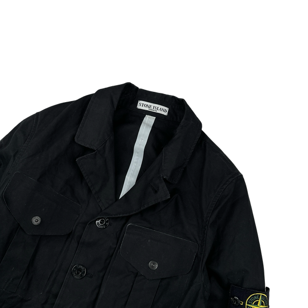 Stone Island 2007 Black Cotton Ventile Buttoned Blazer Jacket - Small