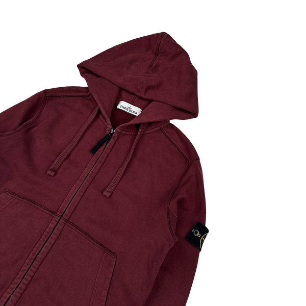 Stone Island 2018 Burgundy Cotton Zipped Hoodie - Medium