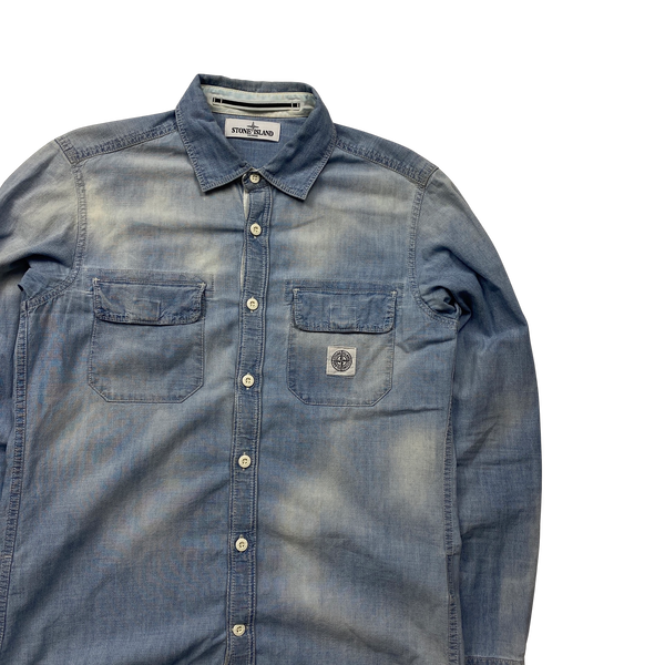 Stone Island 2013 Blue Acid Wash Denim Cotton Shirt - Medium