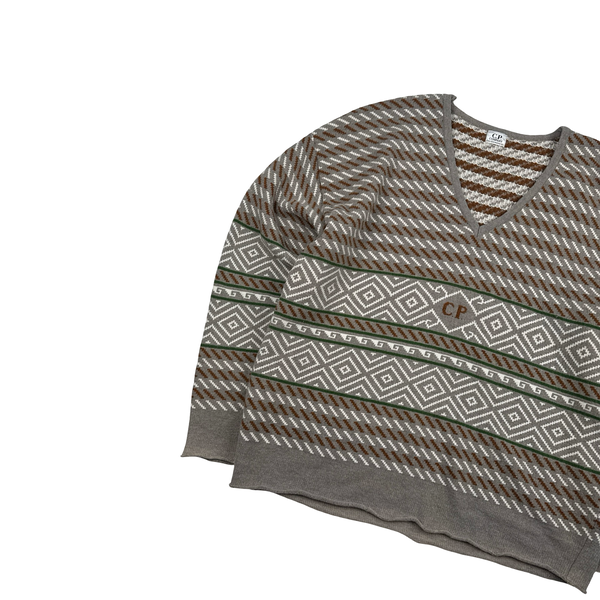CP Company Vintage Spellout V Neckline Patterned Knit - XL