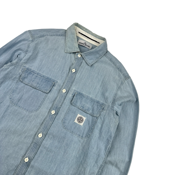 Stone Island 2013 Blue Denim Patch Buttoned Shirt - Large