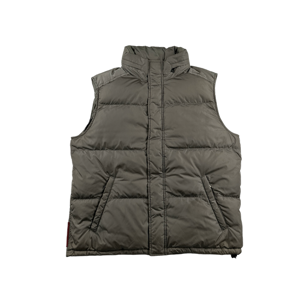 Prada Tan Red Tab Down Filled Puffer Gilet - Large