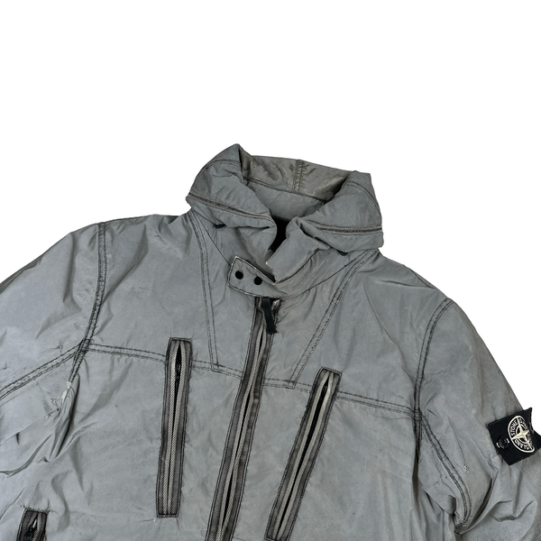 Stone Island Silver Liquid Reflective Fleece Lined Jacket - Large