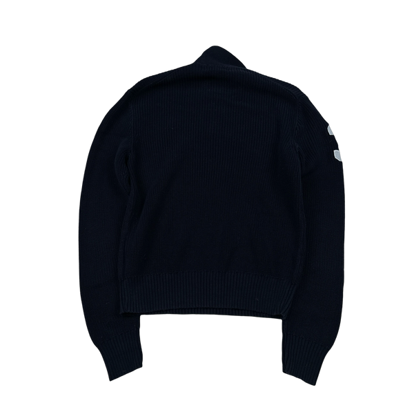 Ralph Lauren Navy Cotton Knit Quarter Button Embroidered Crest Jumper - Medium