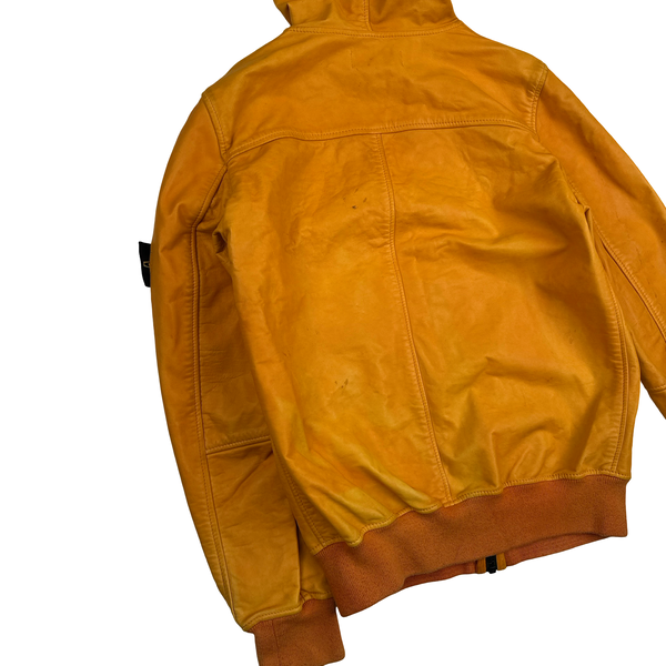 Stone Island 2014 Orange Lightweight Leather Felpa Jacket - Small