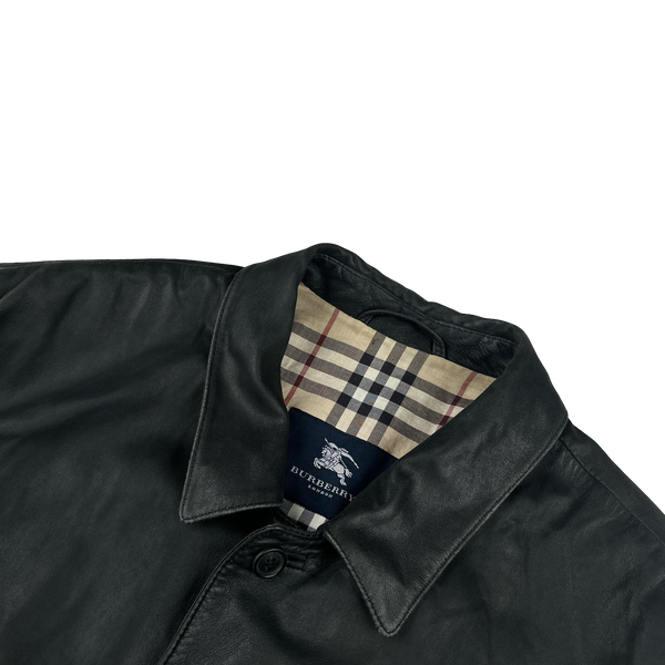 Burberry Leather Nova Check Lined Collared Jacket - XL