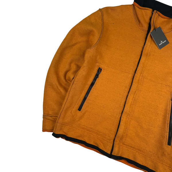 Stone Island 2003 Orange Compass Stretch Cotton Fleece Zip Jumper - Large