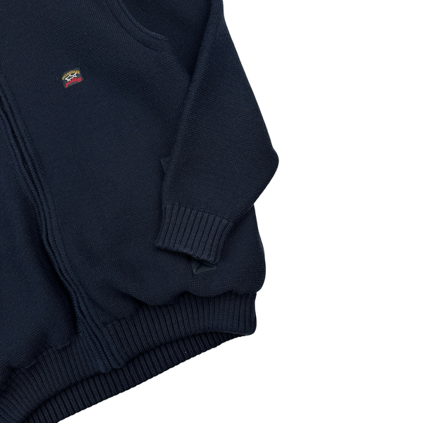 Paul And Shark 90’s Navy Thick Heavyweight Reversable Spellout Knit Jacket - Large