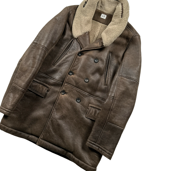 CP Company Brown Wool Shearling Lined Leather Jacket - Large