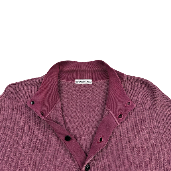 Stone Island 1986 Knitted Chenille Green Edge Patch Buttoned Pullover - Large