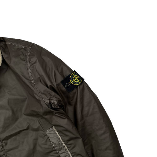 Stone Island 2015 Dark Green Mussola Gommata Sherling Flight Jacket - Medium