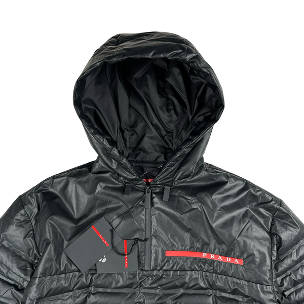 Prada Red Tab Black Nylon Down Quarter Zip Padded Down Jacket - Small