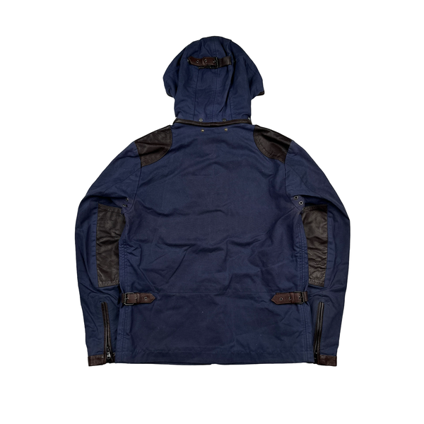 CP Company Blue/Brown Leather Hand Wax Finishing Goggle Jacket - Medium