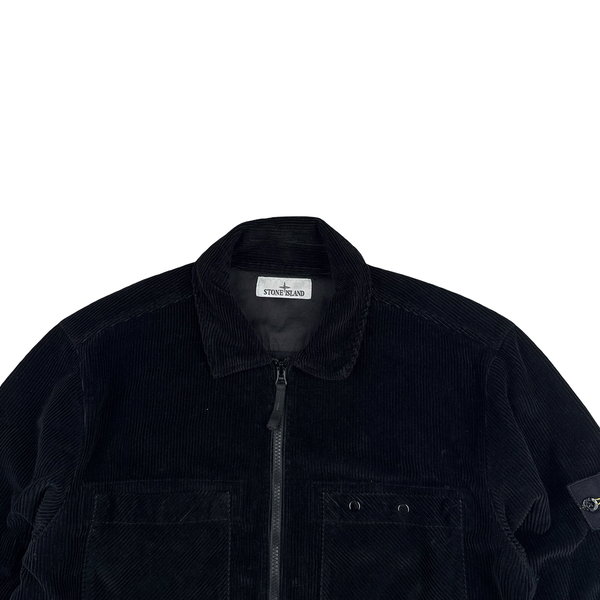 Stone Island 2019 Black Corduroy Chest Pocket Zipped Overshirt - Large