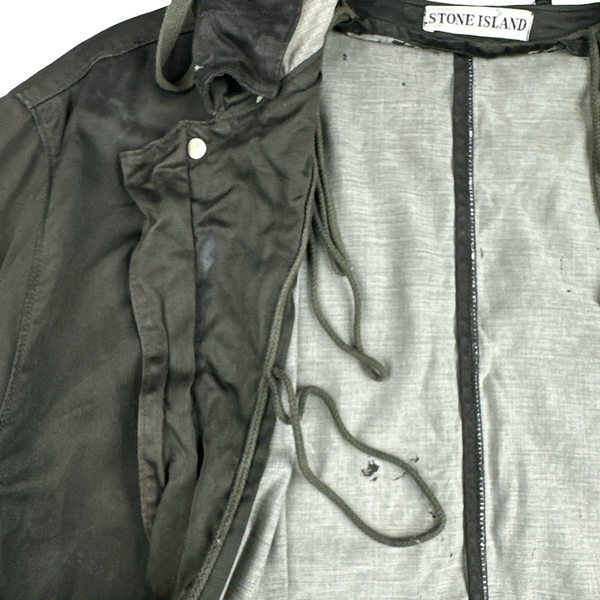 Stone Island Vintage Khaki Green Raso Gommato Long Jacket - XL