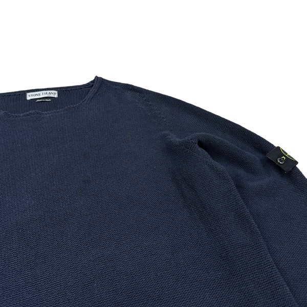Stone Island 2000s Navy Cotton Knit Crewneck Jumper - XL