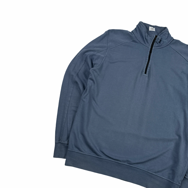 CP Company Blue Cotton Lens Viewer Quarter Zip Pullover - Large