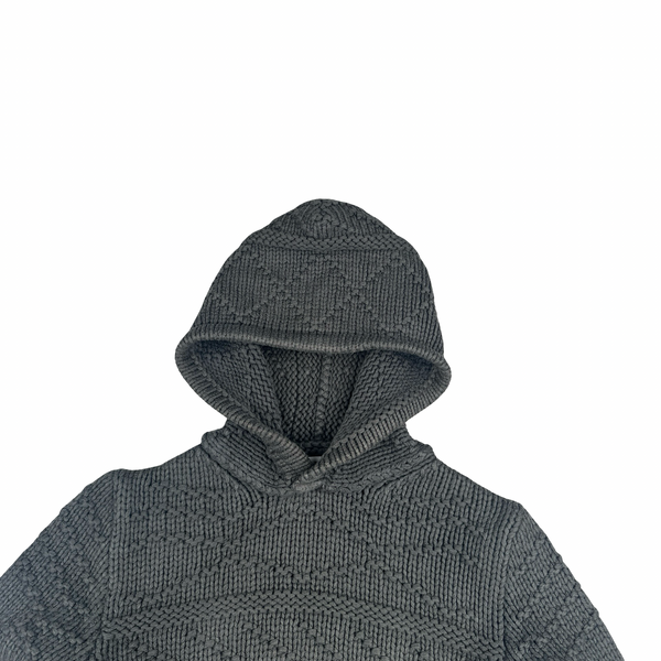 Stone Island 2009 Grey Cotton Detailed Knit Pullover Hoodie - Small