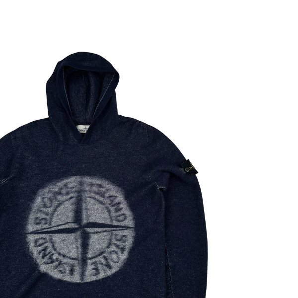 Stone Island 2017 Navy Wool Hooded Spellout Jumper - Small