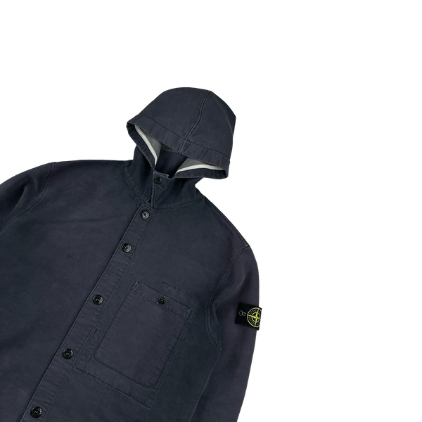Stone Island 2001 Blue Cotton Buttoned Hooded Jacket - Large