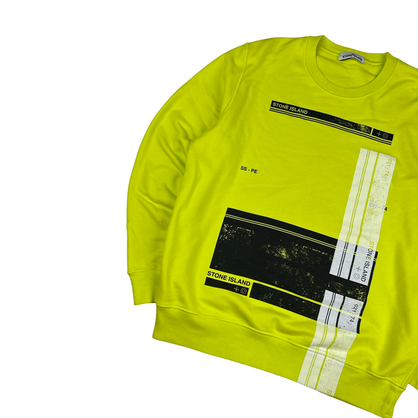 Stone Island 2021 Neon Yellow Graphic Crewneck Jumper - XL