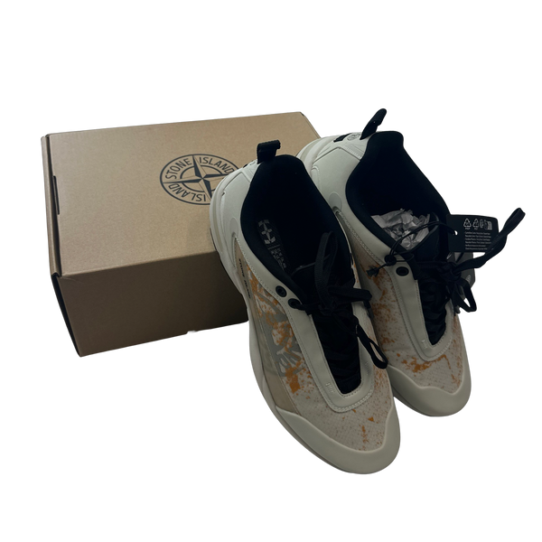 Stone Island White Compass Splatter Trainers - UK 8
